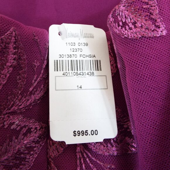 Marchesa Notte Ombre Metallic Embroidered Short Sleeve Illusion Gown Size 14 - Picture 10 of 11